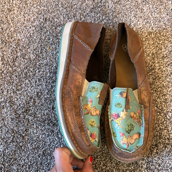 Ariat Brown and Blue Moccasins Slip-On Shoes - Picture 3 of 7